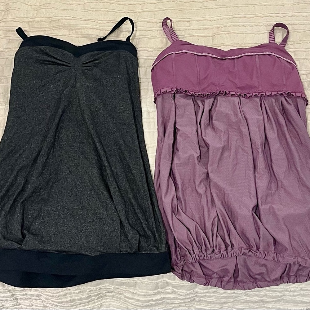 Lululemon Black and Purple Shelf Bra Align Tank Tops